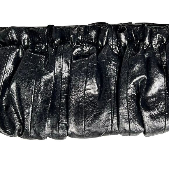 Express Ruched Clutch Handbag Black Faux Patent Leather Evening Clutch Purse - Picture 4 of 9